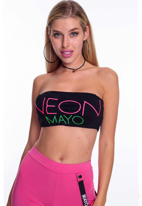 Kép: Mayo Chix Fekete Neon Pink Feliratos Top