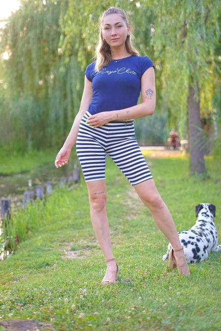 Kép: Mayo Chix Sötétkék Fehér Csíkos Leggings / Cicanadrág