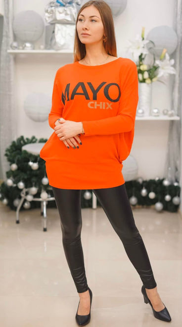 Kép: Mayo Chix Narancs Feliratos Lezser Kötött Mona Tunika / Pulóver