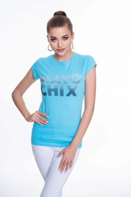 Kép: Mayo Chix Világoskék Strasszos Feliratos Rövidujjú Light Felső / Póló