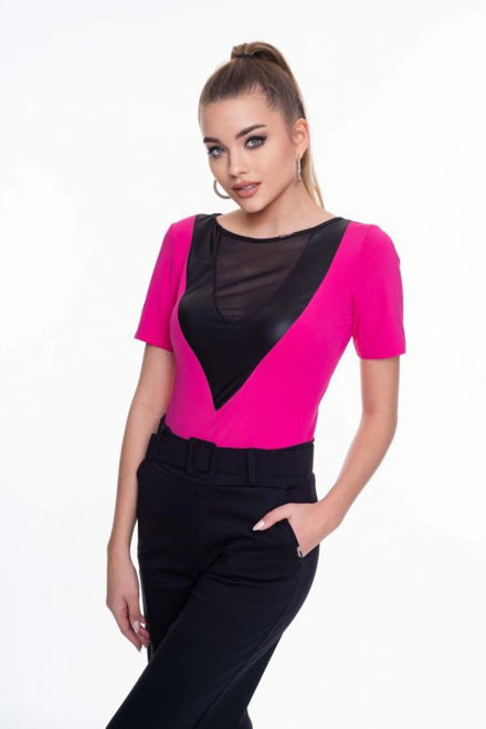Kép: Mayo Chix Pink Fekete Tüll és Textilbőr Betétes Bodys Felső