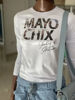 Kép: Mayo Chix Fehér Feliratos Hosszú Ujjú Nyomott Mintás Felső
