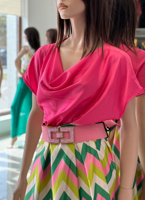 Kép: Pink Kámzsás Nyakú Lenge Szatén Felső