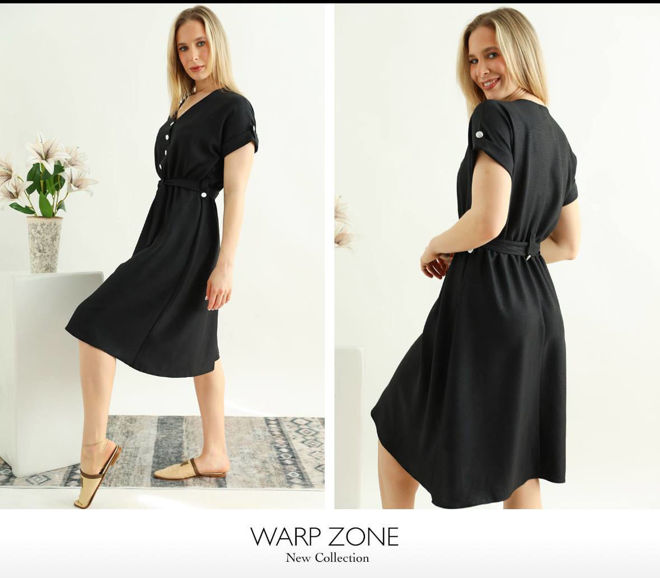 Kép: Warp Zone Fekete Ezüst Gombos Kötős Ruha