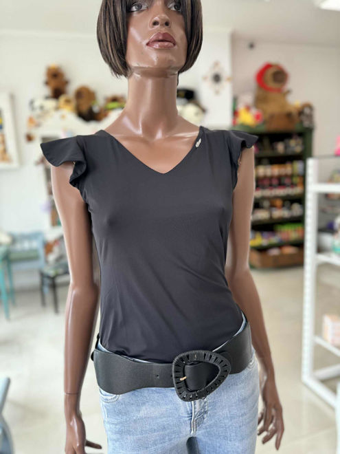 Kép: Mayo Chix Fekete Fodros Vállú Felső