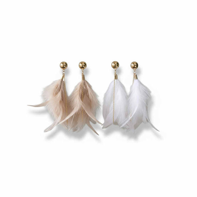 Kép: Arany-Bézs hosszú lógós toll fülbevaló