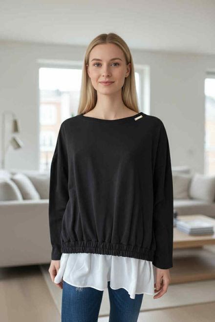 Kép: Verona Fekete Lezser Inges Alul Gumis Pulóver