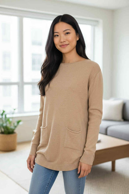 Kép: Vaj Színű Puklis Zsebes Kötött Tunika