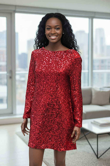 Kép: Piros Flitteres Ruha Lezser Hátán Masni Kötéssel