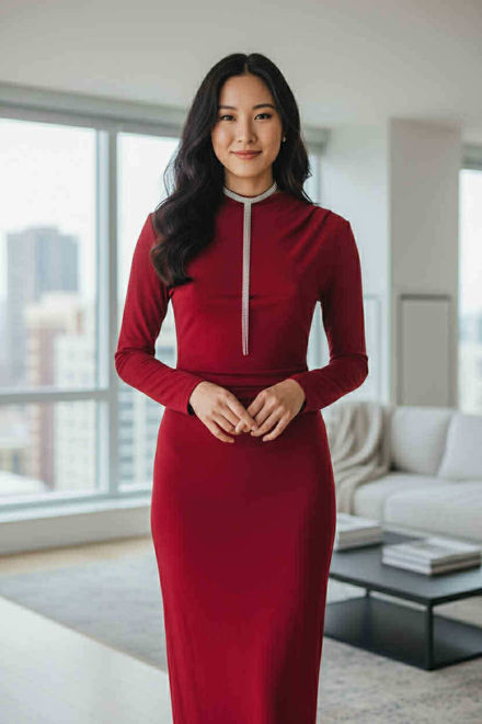 Kép: Piros Csillis Oldalt Húzott Hosszú Ruha