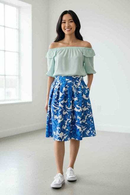 Kép: Robrow Kék Fehér Mintás Szoknya