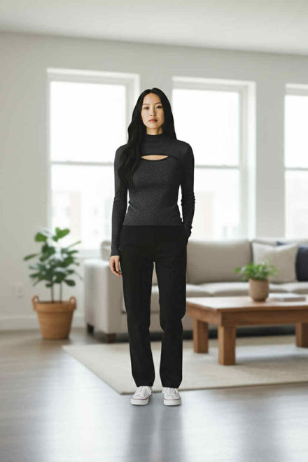 Kép: Fekete Csilis Nyitott Hosszú Ujjú Felső