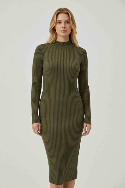 Kép: Mélyzöld Színű Félgarbós Bordázott Ruha