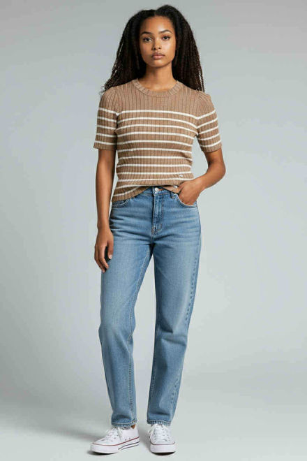 Kép: Bézs Fehér Csíkos Felső