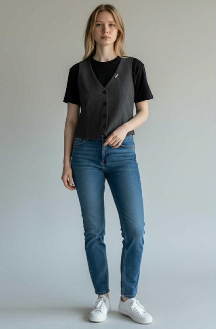 Kép: La Chére Grafit Gombos Mellény Felső