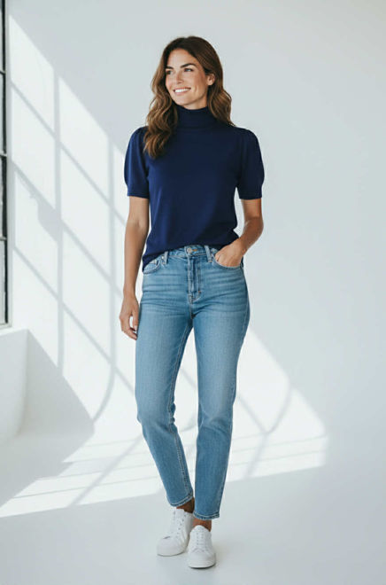 Kép: Sötétkék Színű Garbós Felső