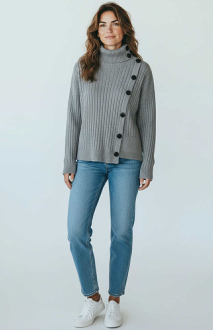 Kép: Szürke Színű Elasztikus Gombos Felső