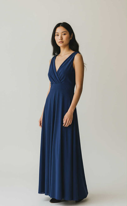 Kép: Sötétkék V Kivágású Átlapolt Alkalmi Ruha