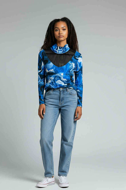 Kép: Masca Kék Mintás Tüll Berakásos Felső