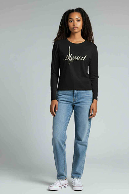 Kép: MissQ Fekete FeliratosHosszú Ujjú Felső