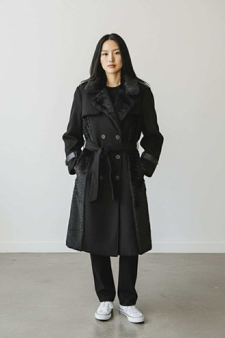 Kép: Fekete Szövet Szörme Kabát