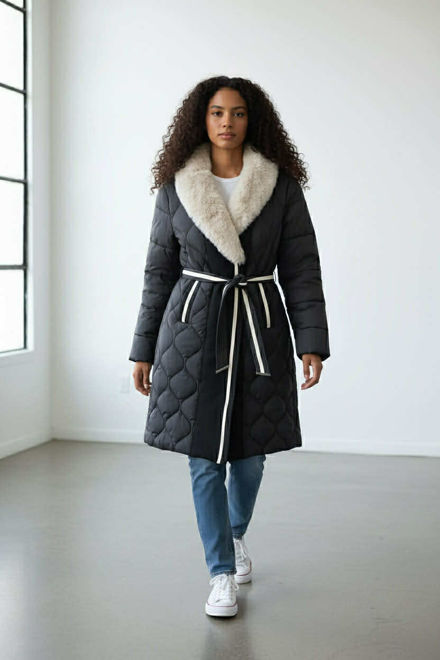 Kép: Fekete Bézs Kötős Különleges Kabát