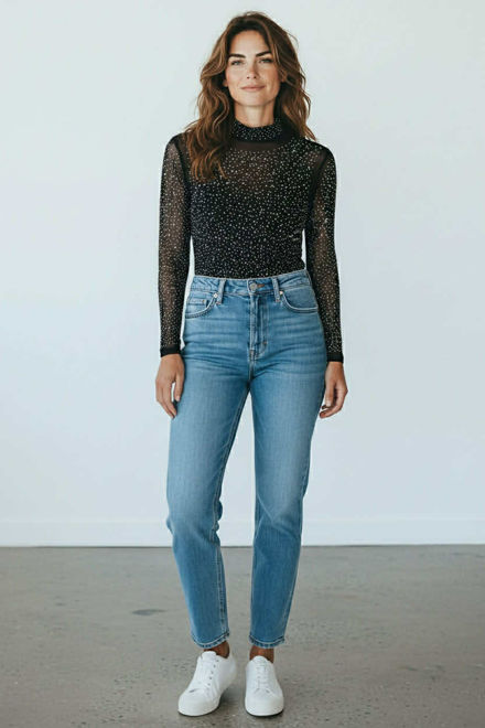 Kép: Tüll Strasszköves Fekete Body