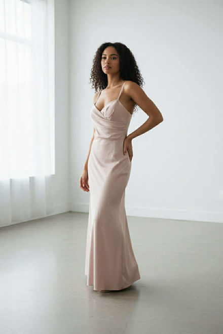 Kép: Púder Fényes Húzott Átlapolt Ruha